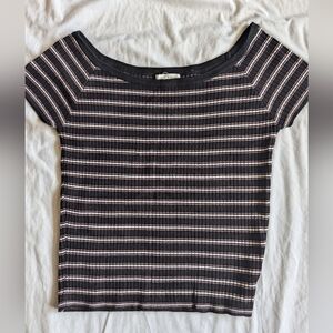 Y2k Stipped Off The Shoulder/Wide Neck Cropped Top Shirt Size Large